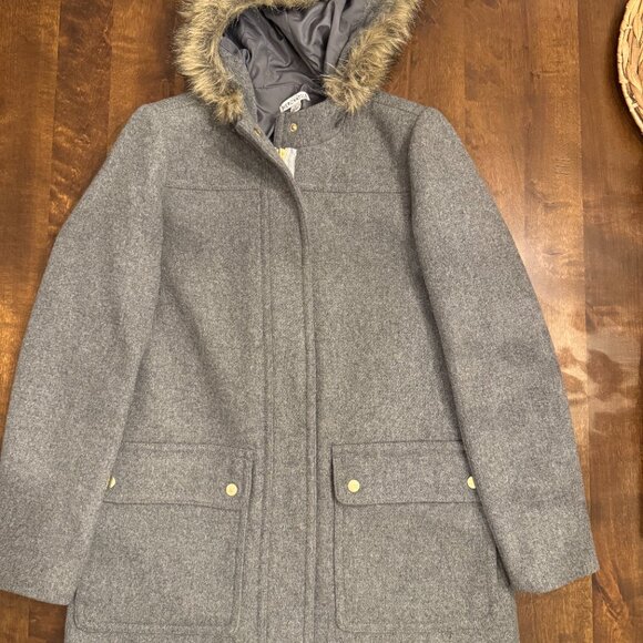 J.Crew Factory Women’s Gray Peacoat with Fur-Trim Hood – Size 6 - Picture 4 of 4